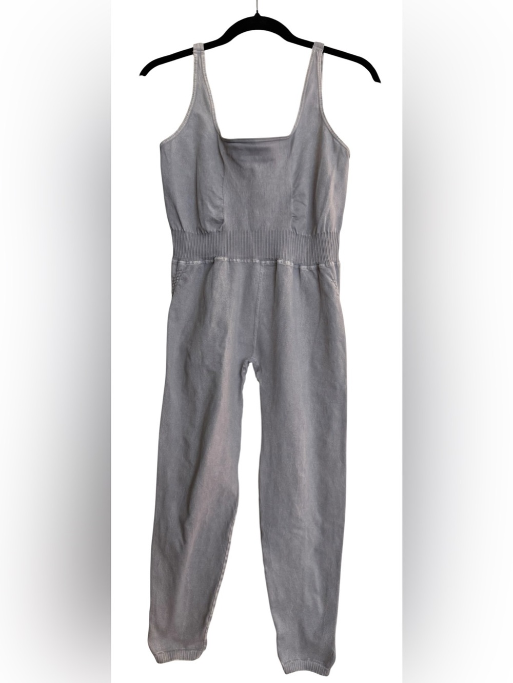 FP Movement by Free People Light Gray Ribbed-Waist Jumpsuit